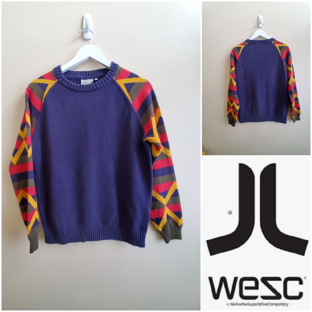 WESC designed in Sweden, Men's Sweater With pattern sleeve. Small size